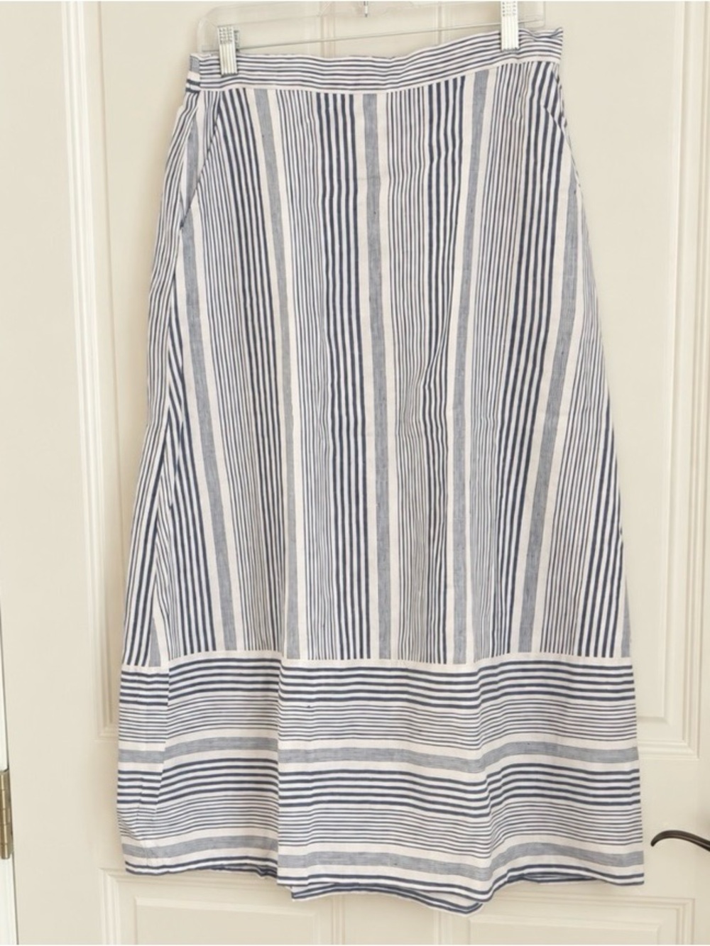 Women's Blue and White Striped A-Line 100% linen Skirt